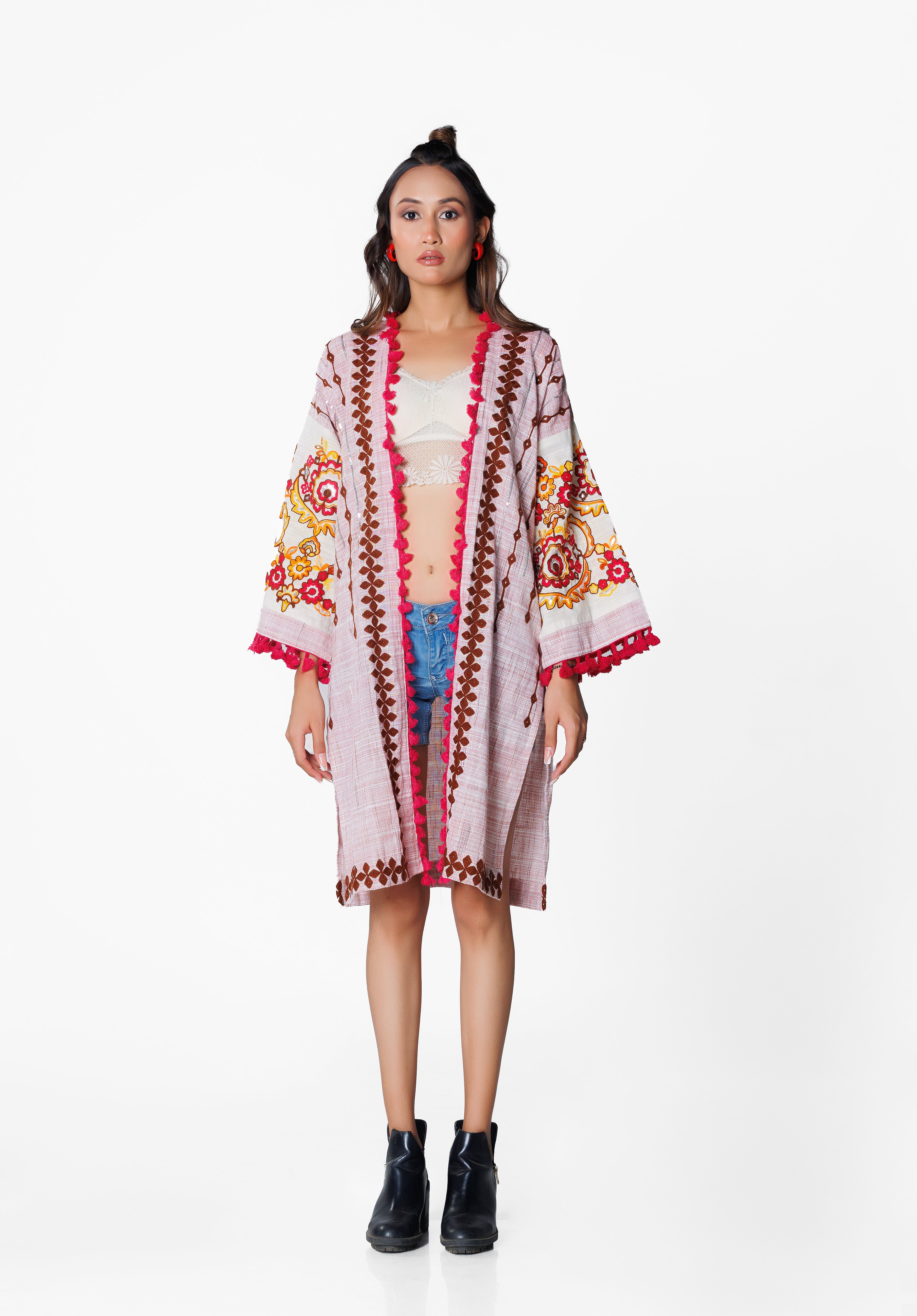 Embroidered Linen Shrug