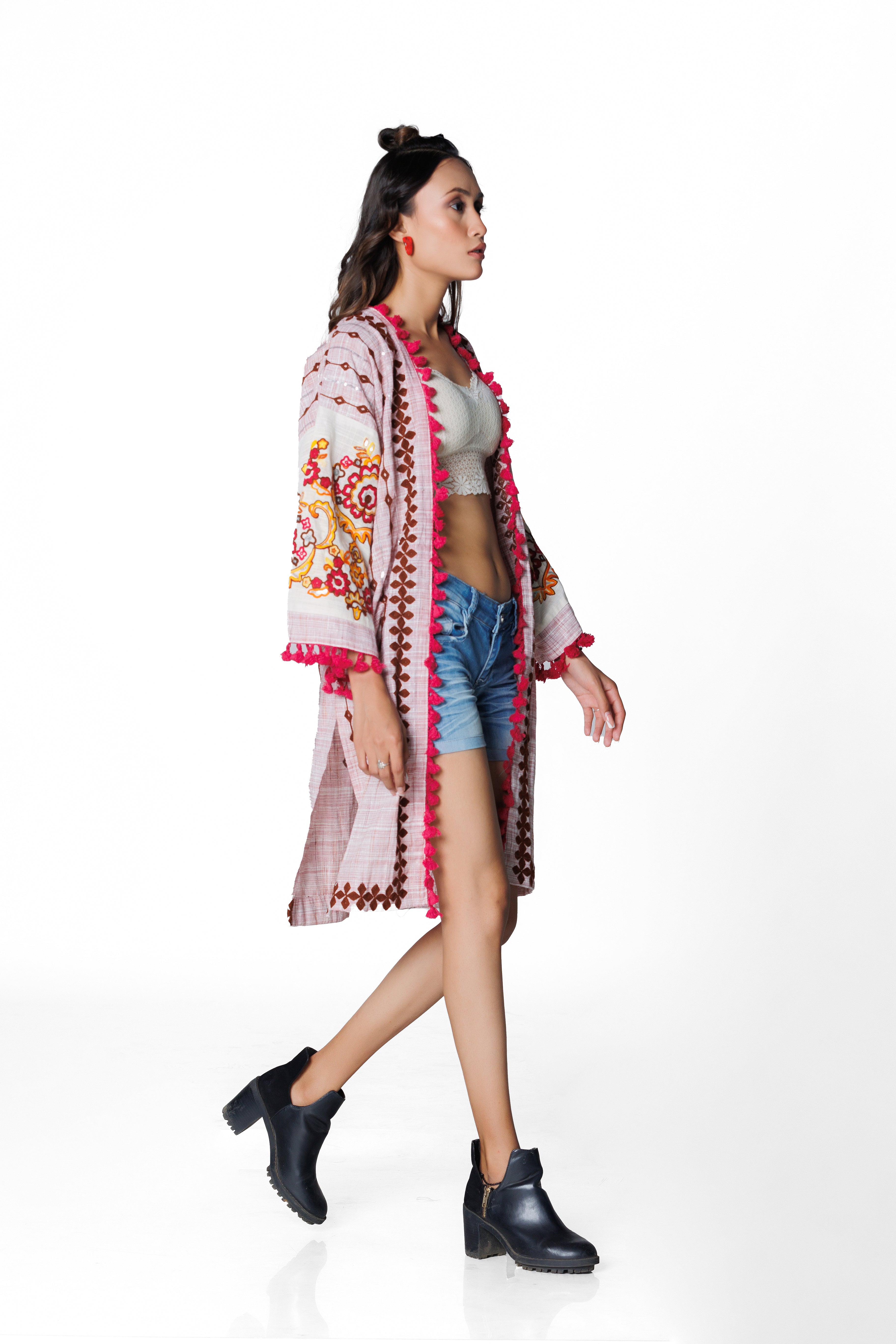 Embroidered Linen Shrug