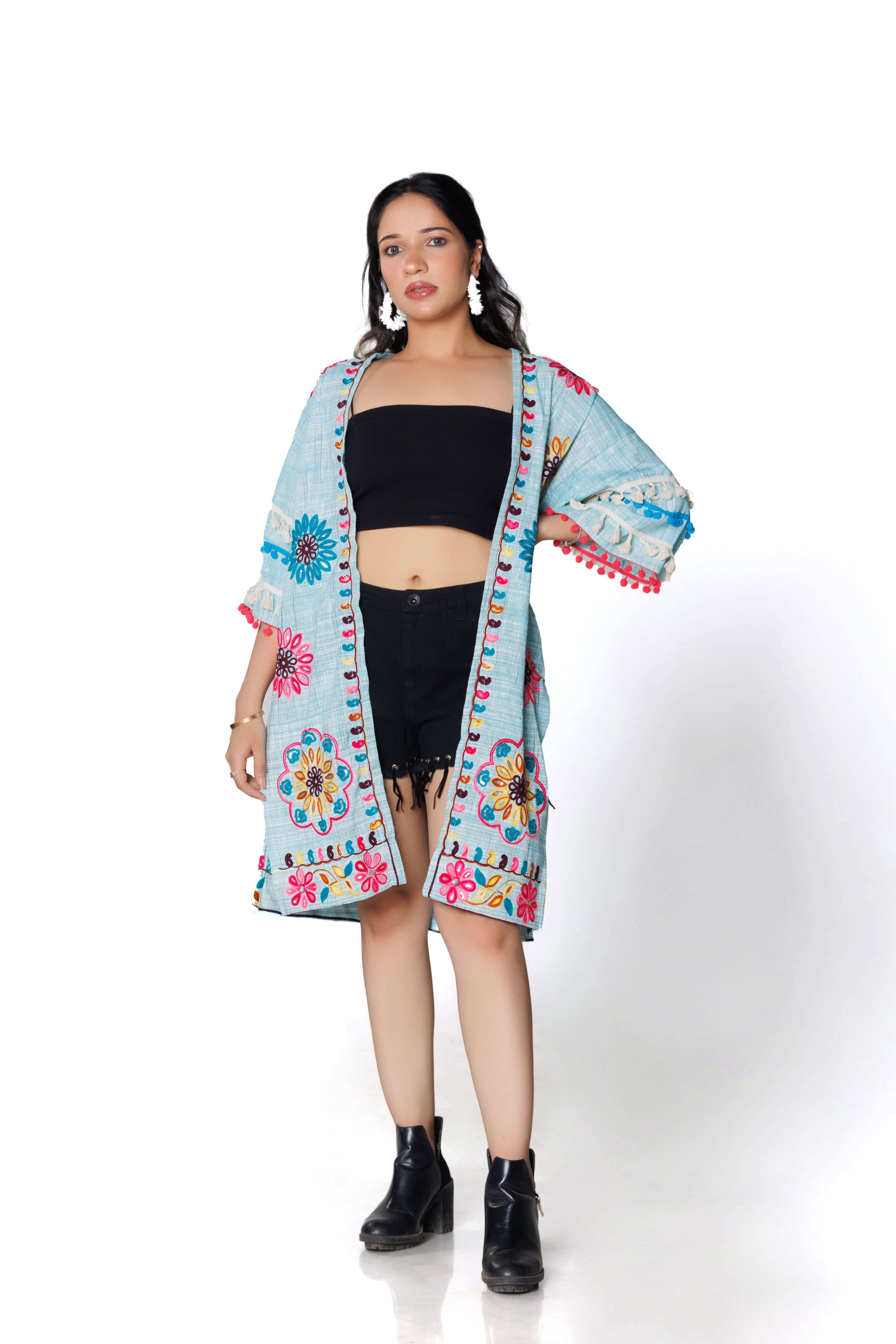 Embroidered Linen Shrug