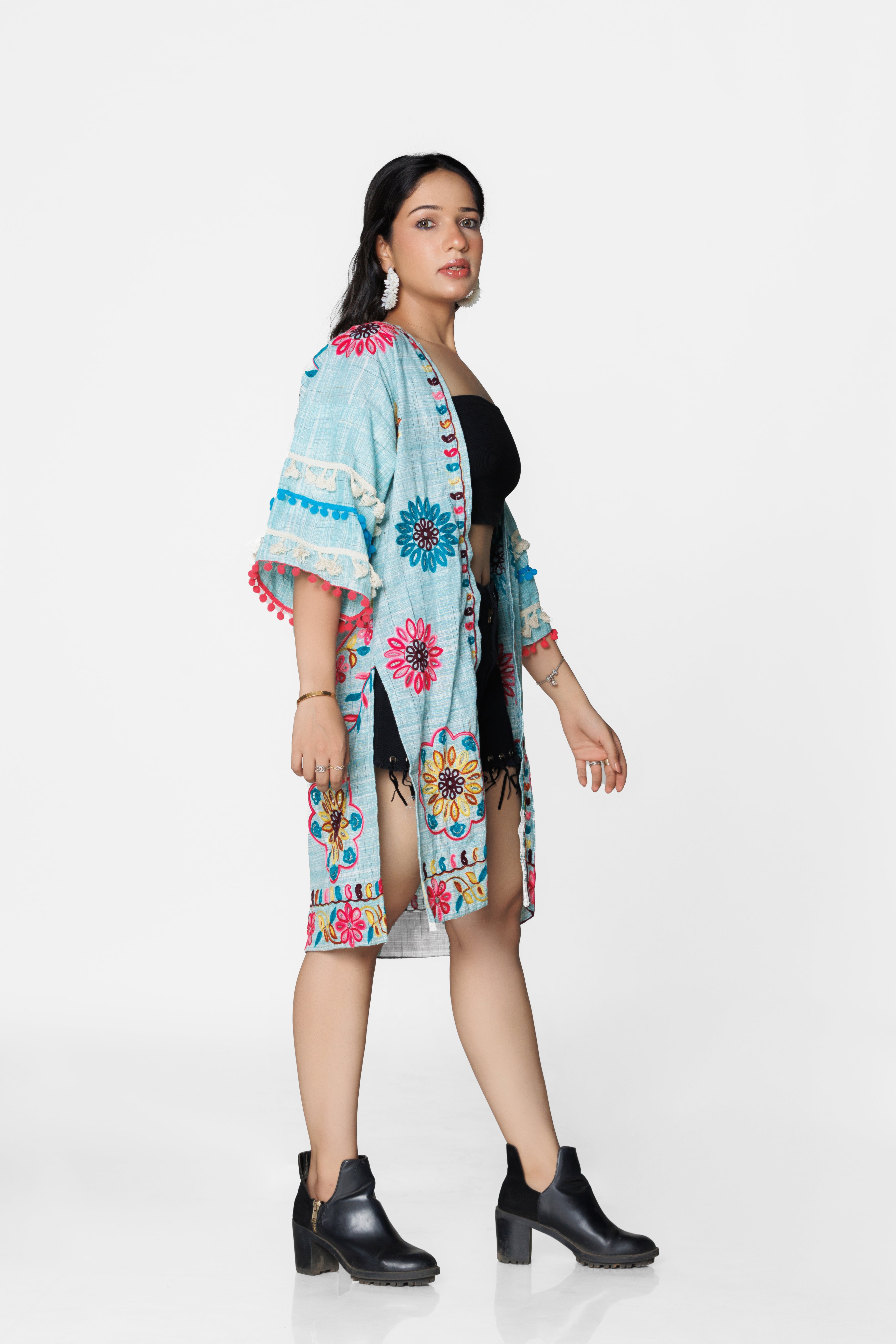 Embroidered Linen Shrug