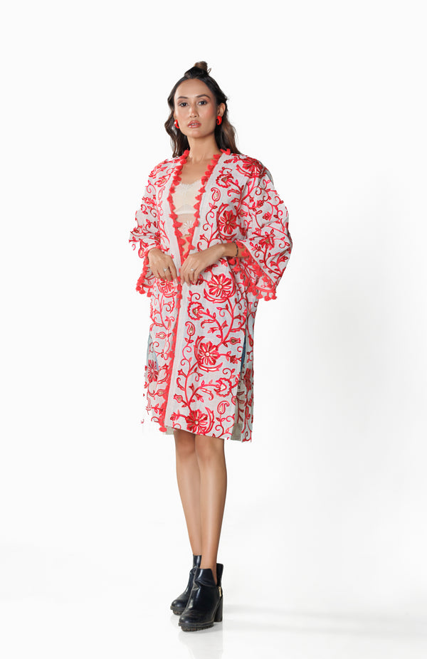 Embroidered Linen Shrug