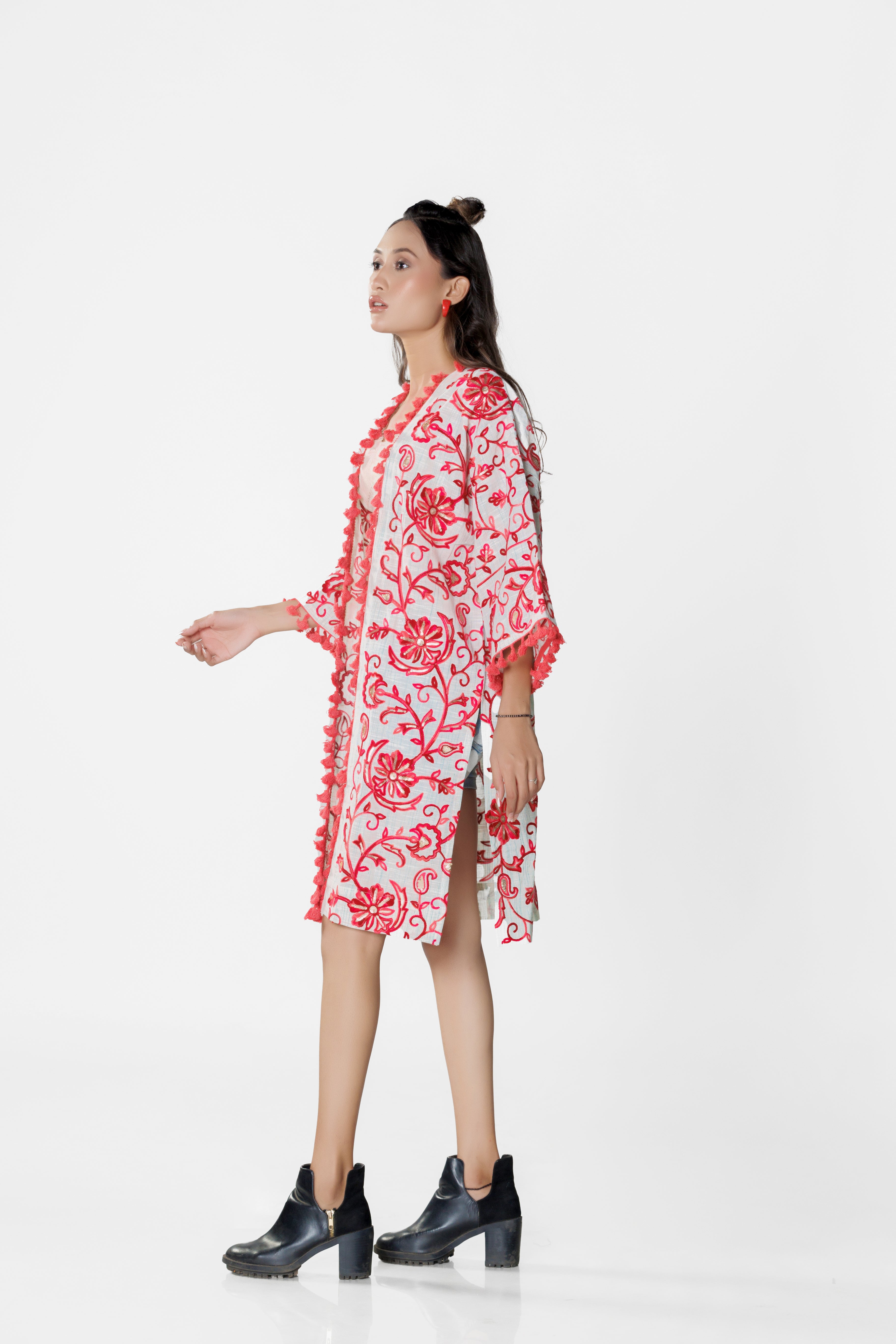 Embroidered Linen Shrug