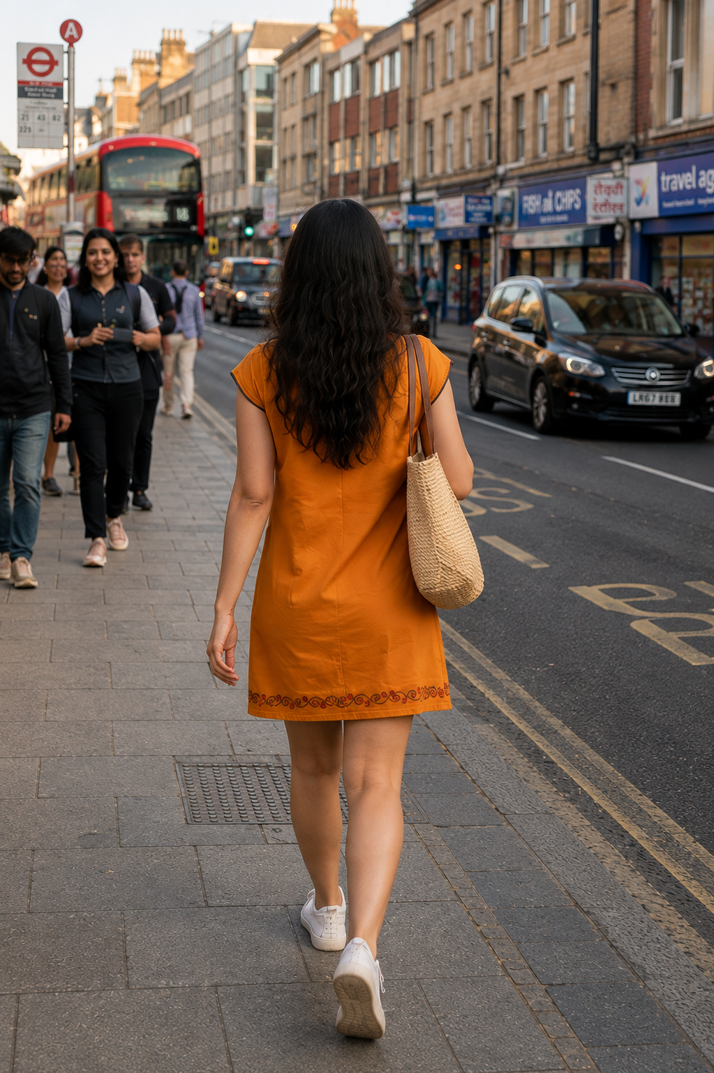 Floral Embroidered Orange Dress for Women