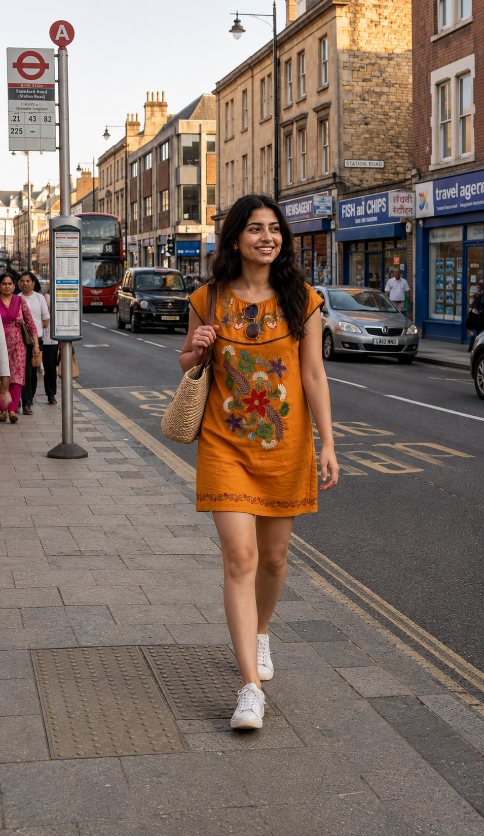 Floral Embroidered Orange Dress for Women