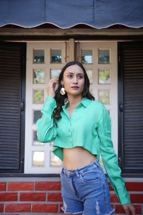 SATIN CROP SHIRT-TOP