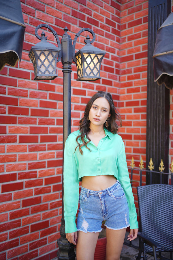 SATIN CROP SHIRT-TOP