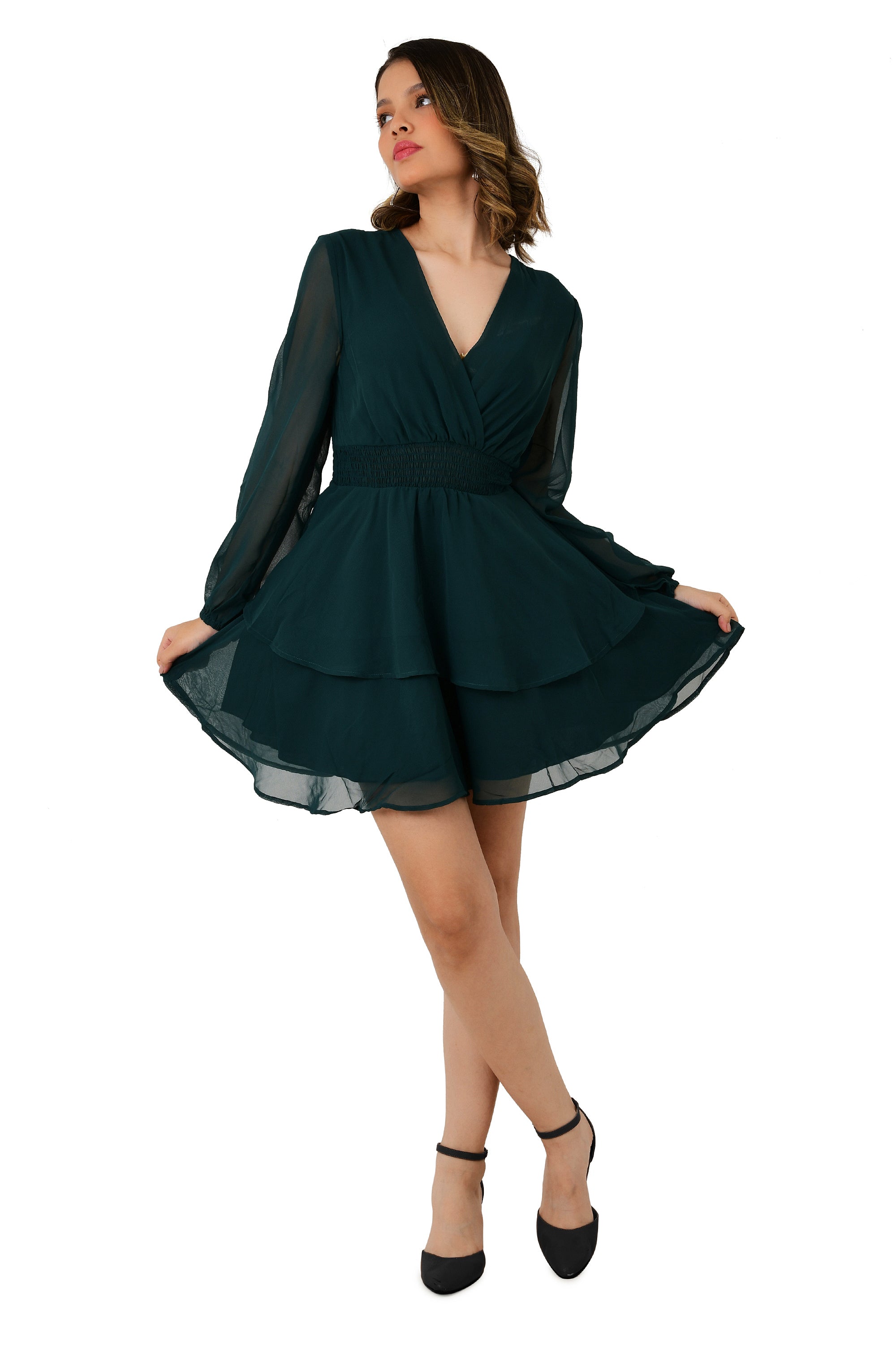 SOLID OLIVE FLARE DRESS