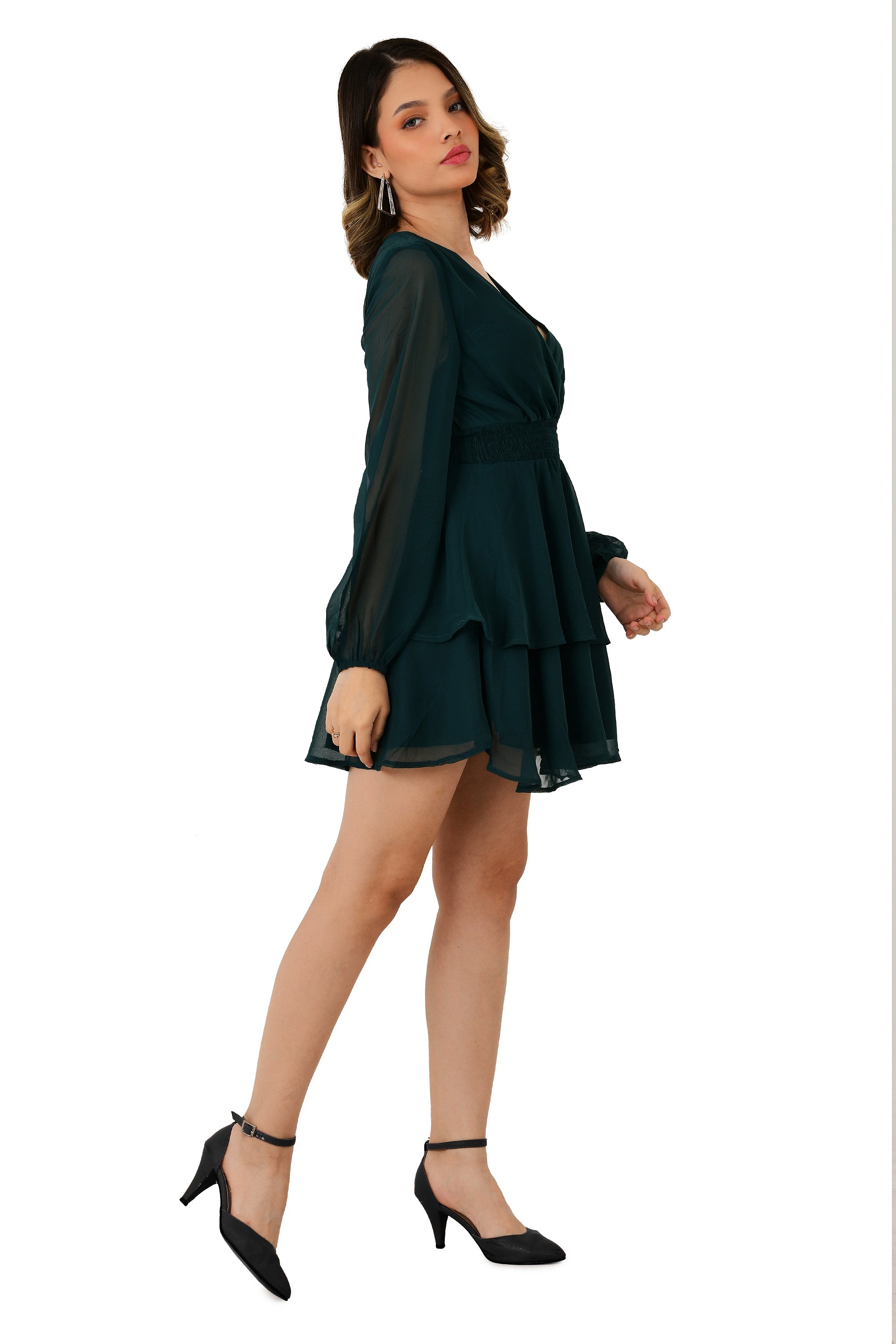 SOLID OLIVE FLARE DRESS