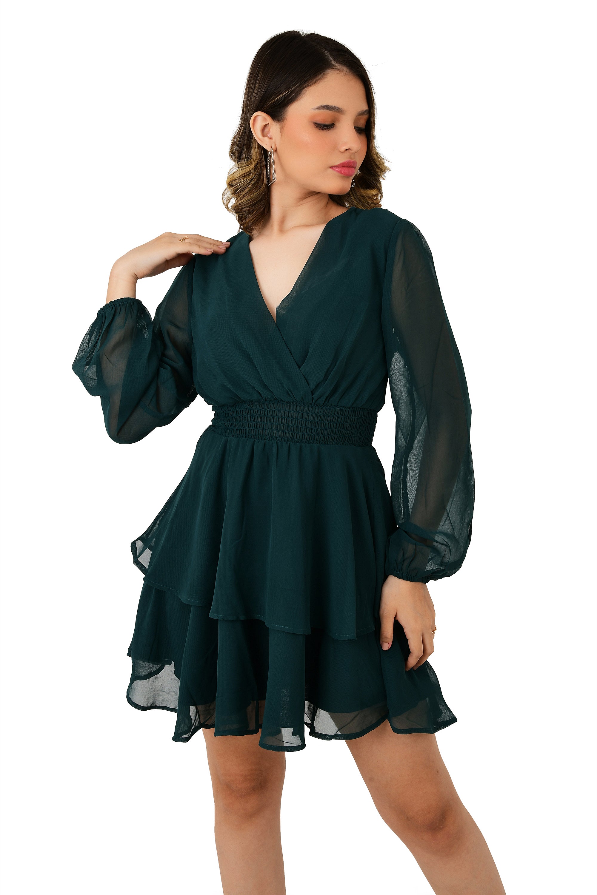 SOLID OLIVE FLARE DRESS