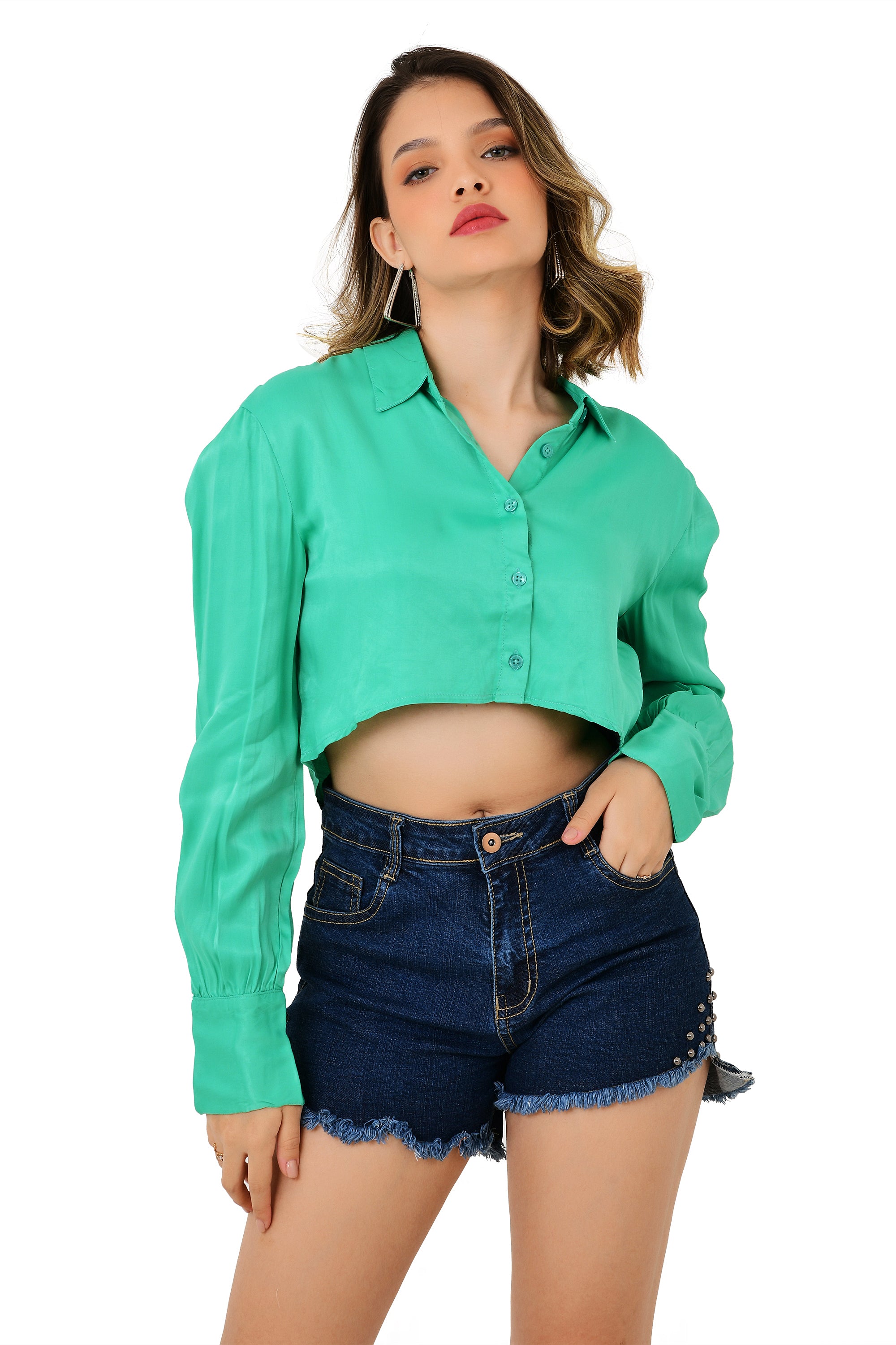 SATIN CROP SHIRT-TOP