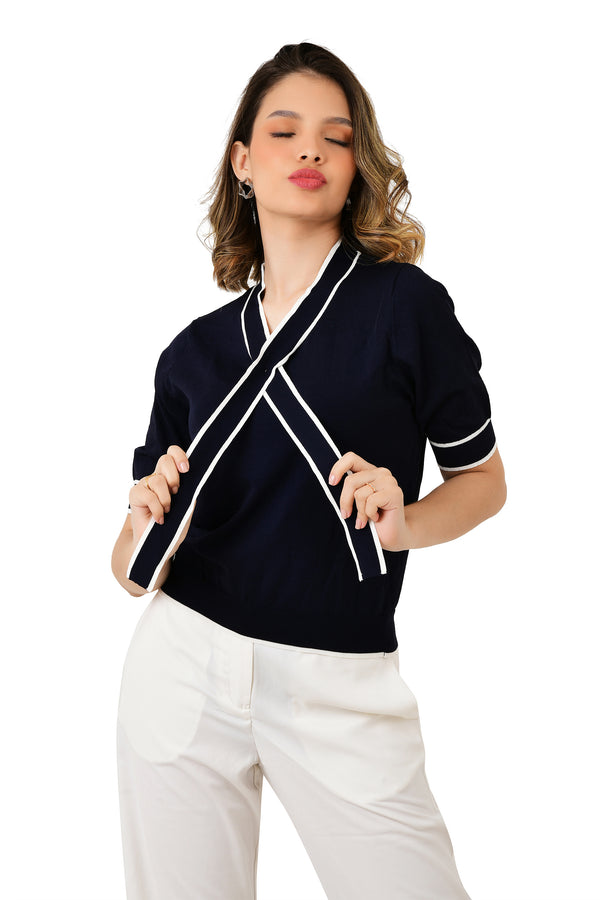 NAVY BLUE RIBBED TOP