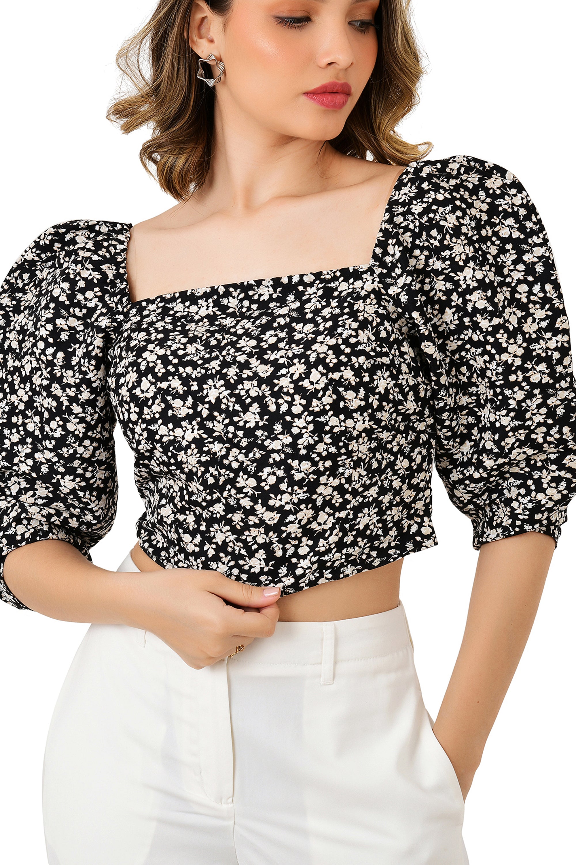 PRINTED BLACK COTTON TOP