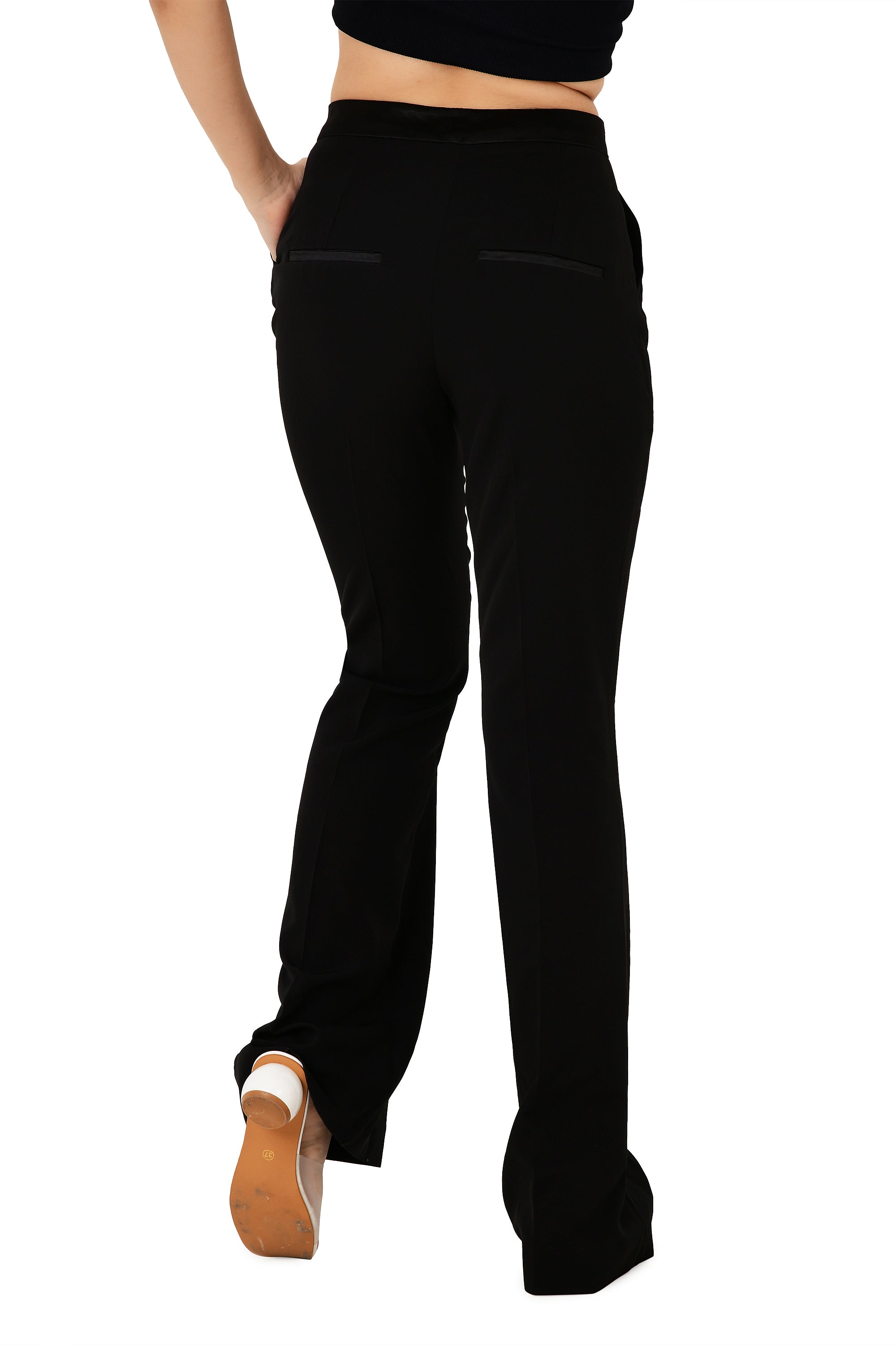 BLACK SATIN A-LINE TROUSERS