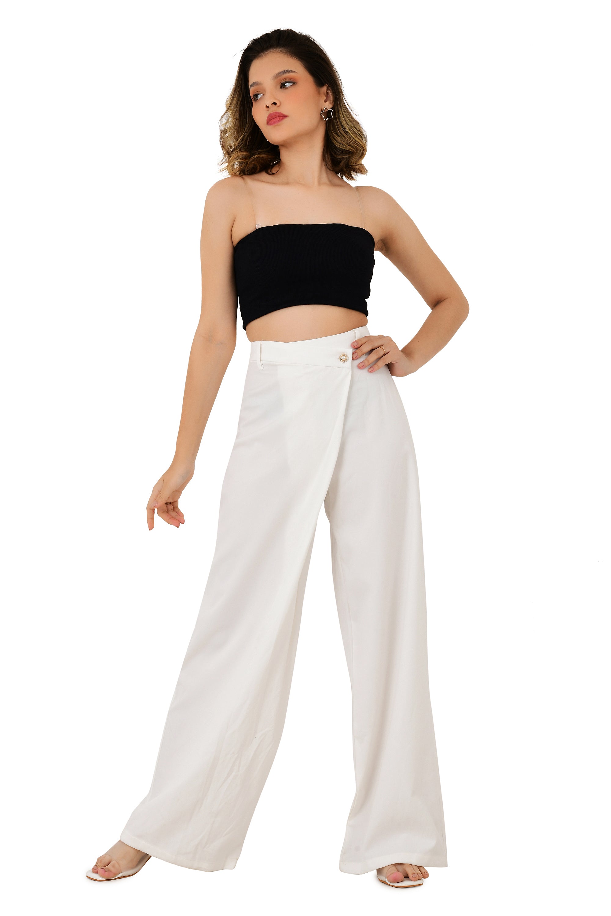 ONE SIDE DRAPE STYLE WIDE LEG PANTS