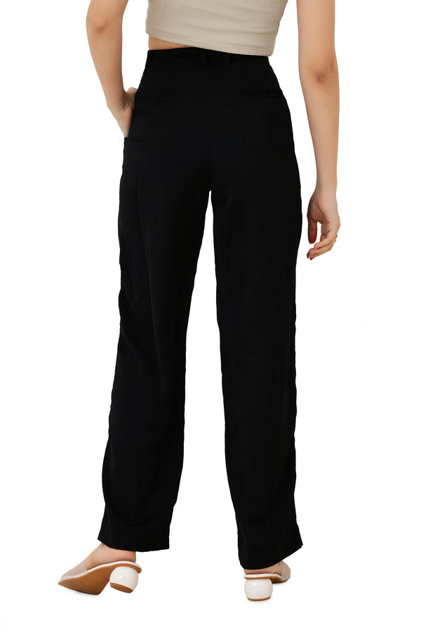 BLACK SATIN A-LINE TROUSERS