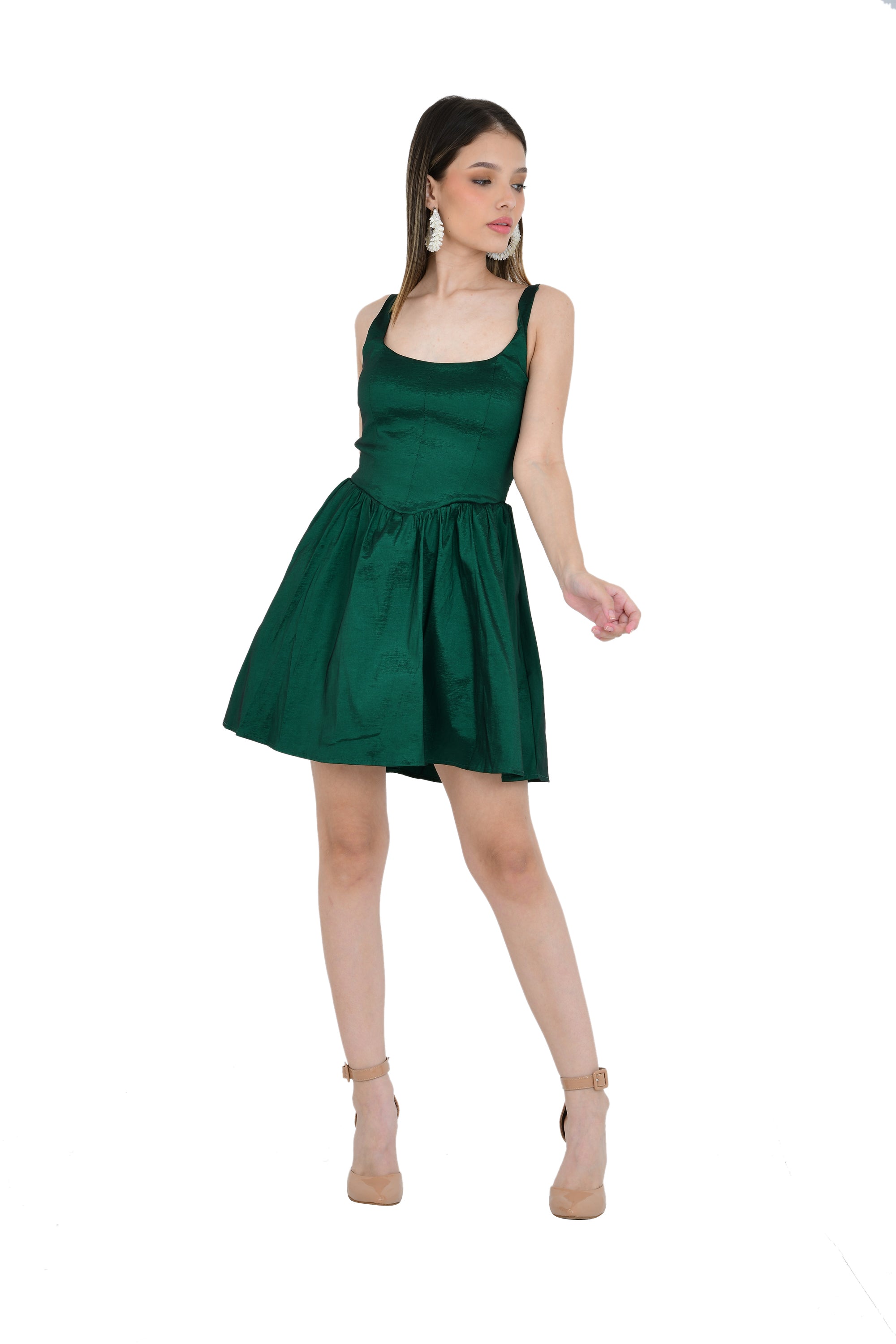 STRUCTURED YOKE STYLE A-LINE SHORT DRESS