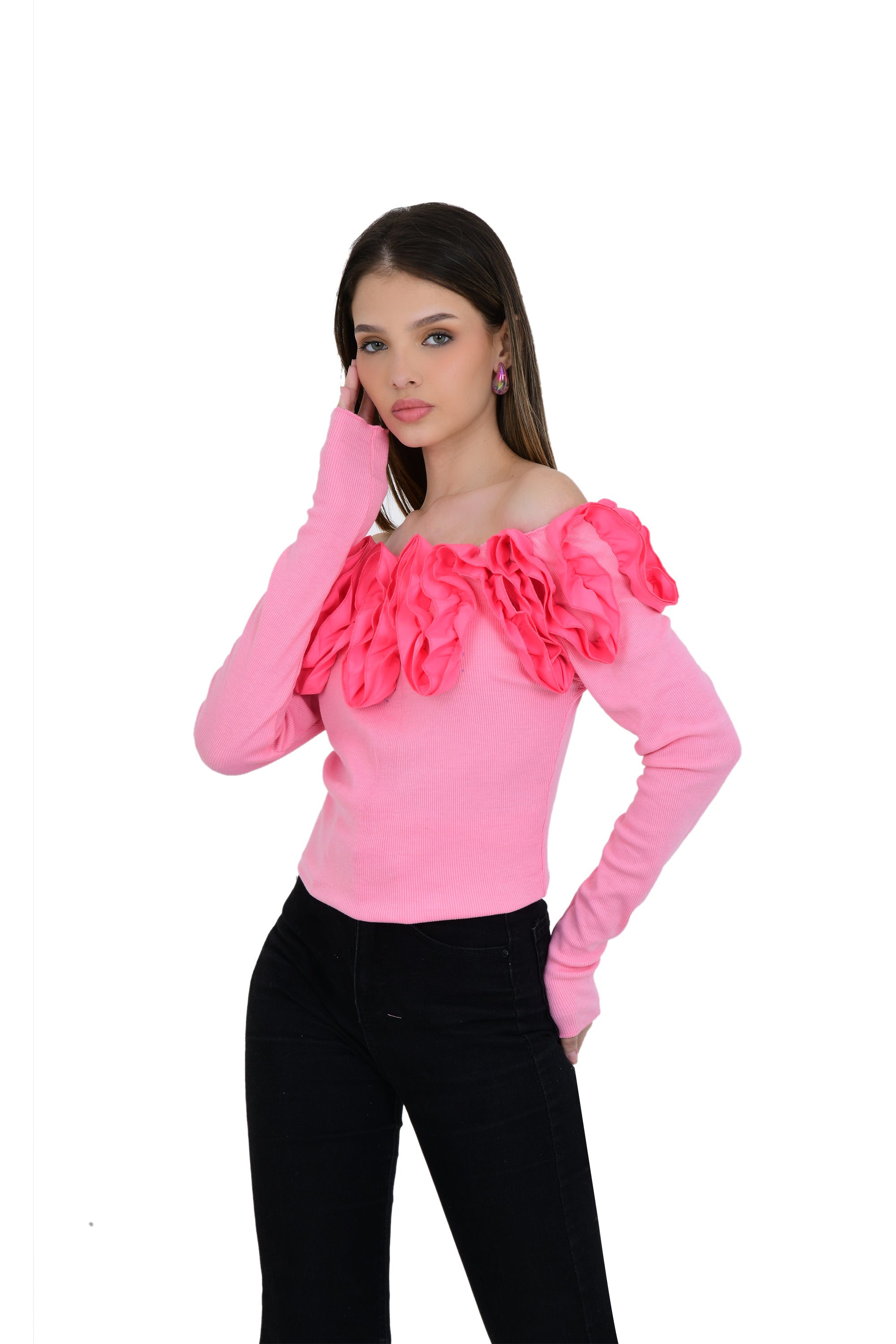 ROSE PATTERN OFF SHOULDER TOP
