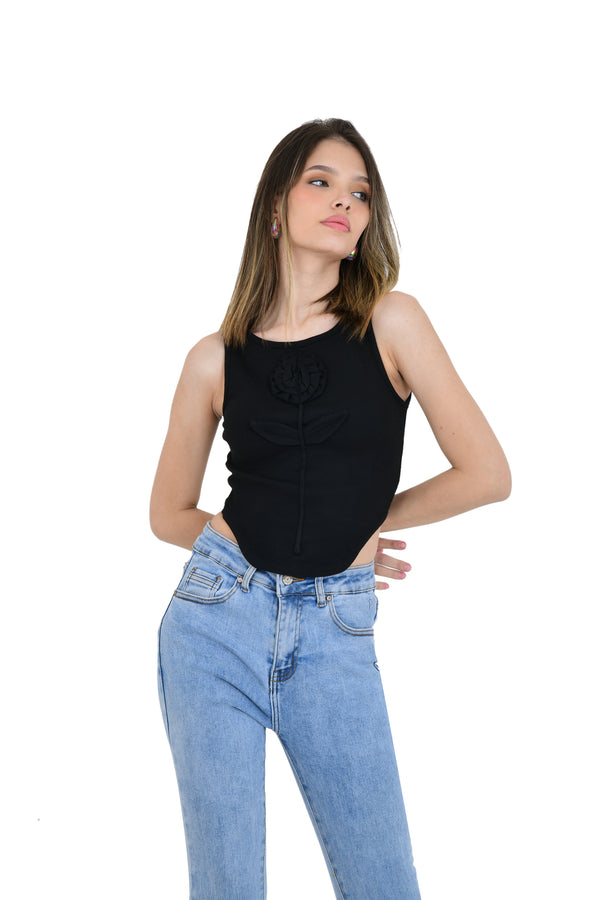 3D FLOWER WHITE  SHORT TOP