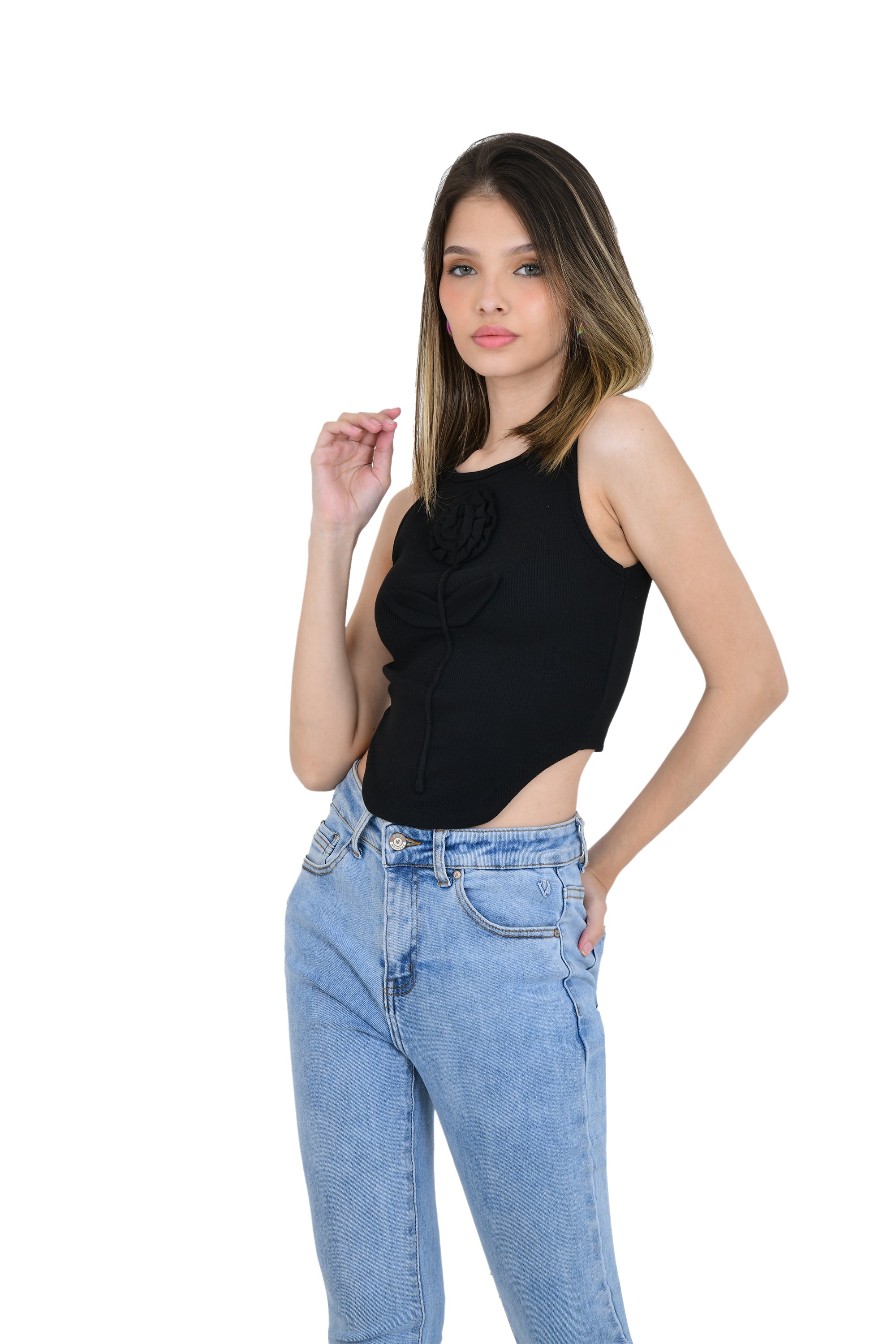 3D FLOWER WHITE  SHORT TOP