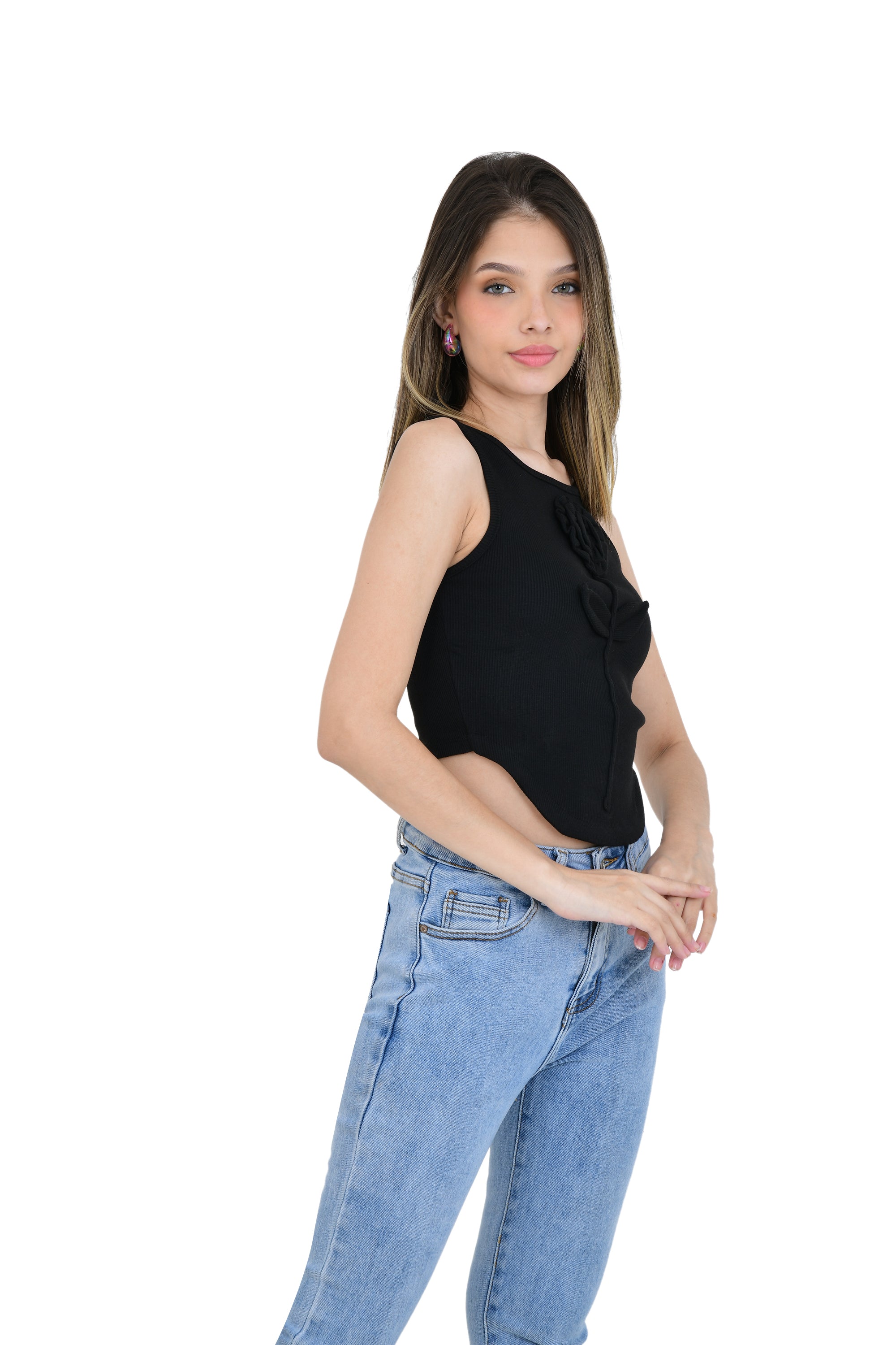 3D FLOWER WHITE  SHORT TOP