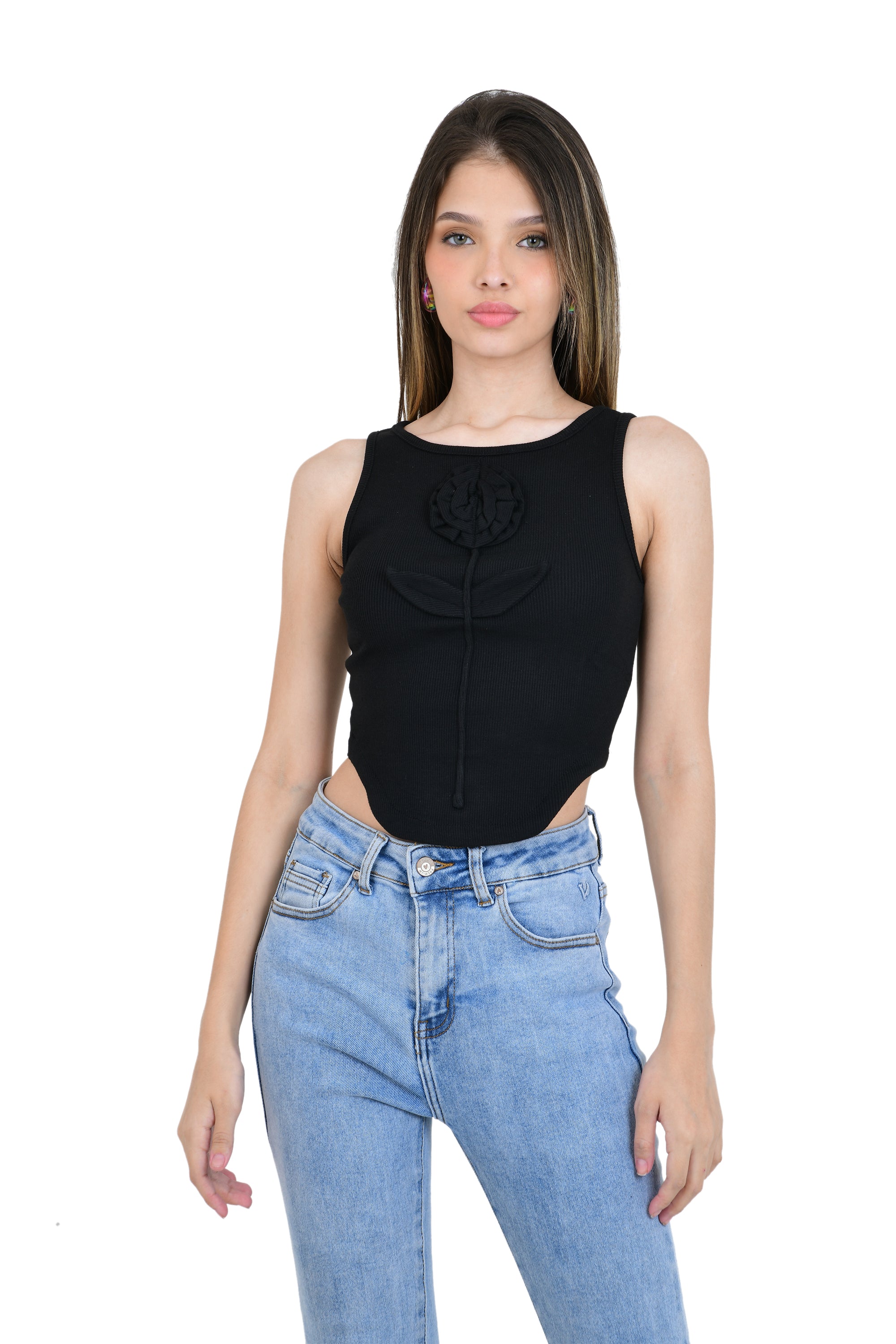 3D FLOWER WHITE  SHORT TOP