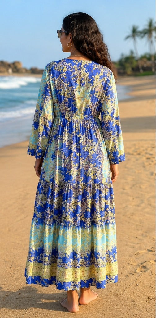 Ocean Blue Flowy Boho Dress for Women