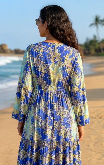 Ocean Blue Flowy Boho Dress for Women
